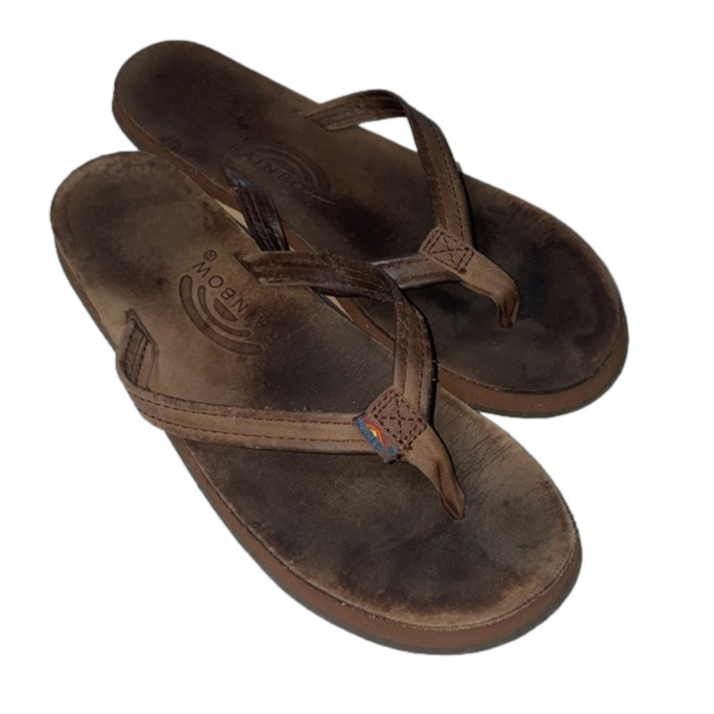 Rainbow Leather Sandals 5.5-6.5 Women’s Small arch support durable flip flops